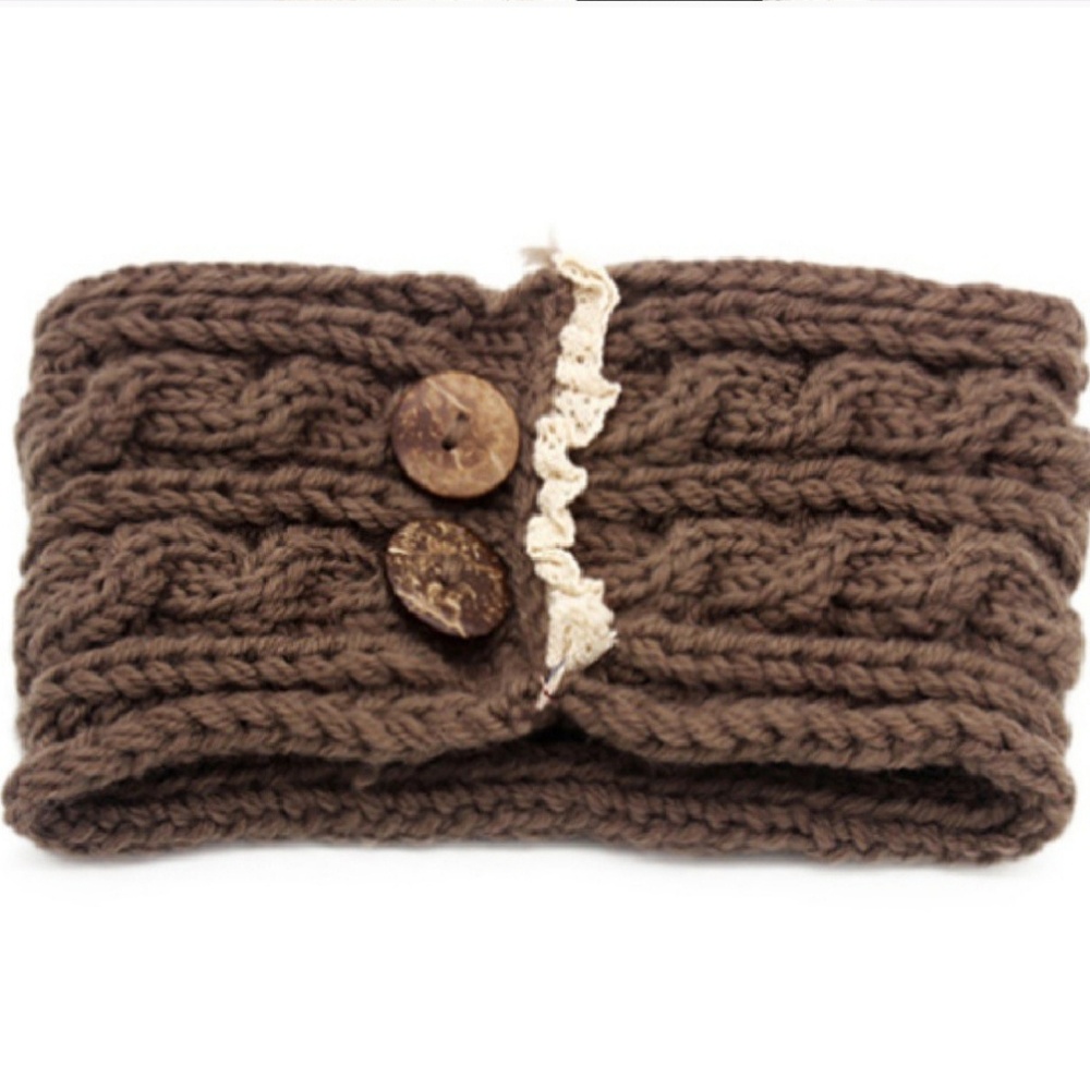 Buttoned Lace Trim Headband